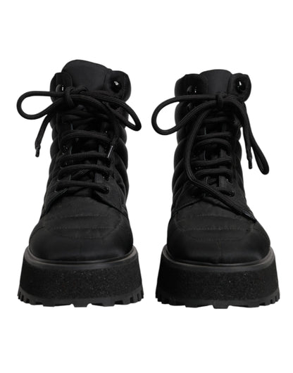 Dolce &amp; Gabbana – Schwarze, gepolsterte Schnürstiefel mit halbhohem Schaft