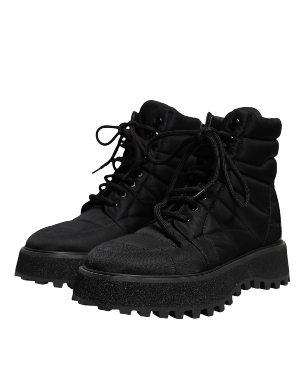 Dolce &amp; Gabbana – Schwarze, gepolsterte Schnürstiefel mit halbhohem Schaft