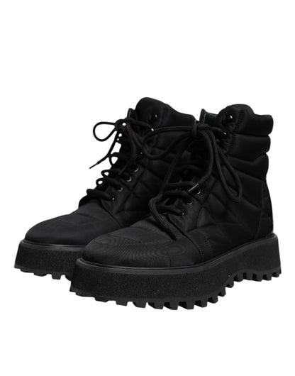 Dolce &amp; Gabbana – Schwarze, gepolsterte Schnürstiefel mit halbhohem Schaft