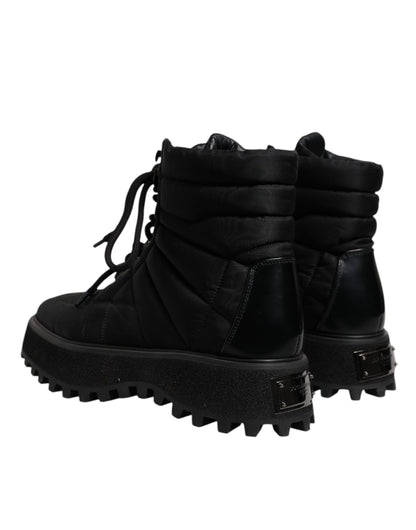 Dolce &amp; Gabbana – Schwarze, gepolsterte Schnürstiefel mit halbhohem Schaft