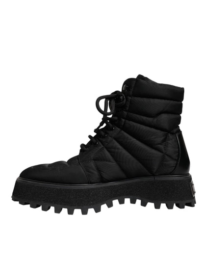 Dolce &amp; Gabbana – Schwarze, gepolsterte Schnürstiefel mit halbhohem Schaft