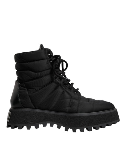 Dolce &amp; Gabbana – Schwarze, gepolsterte Schnürstiefel mit halbhohem Schaft