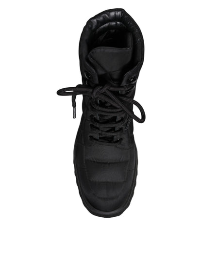 Dolce &amp; Gabbana – Schwarze, gepolsterte Schnürstiefel mit halbhohem Schaft