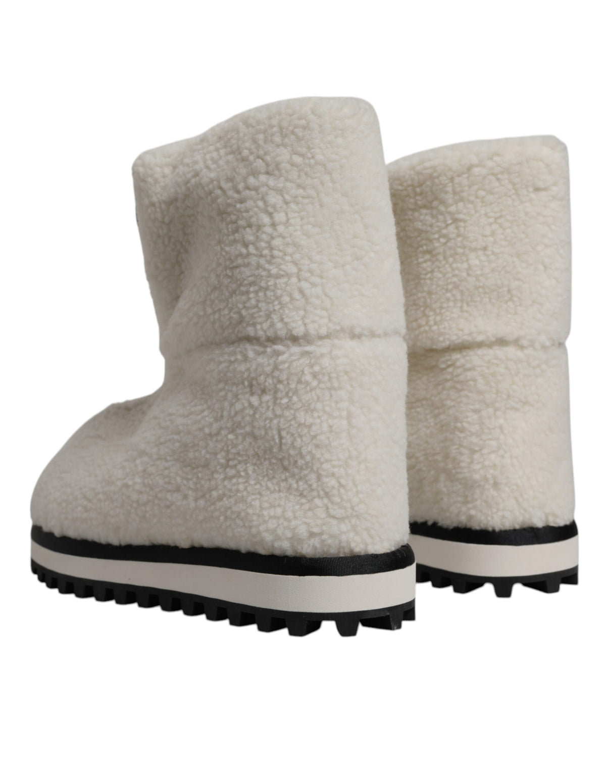 Dolce &amp; Gabbana – Weiße, gepolsterte Stiefel mit Plüschlogo und Wadenmitte