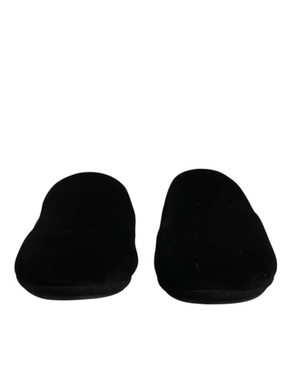 Dolce &amp; Gabbana – Flache Slipper aus schwarzem Viskosesamt