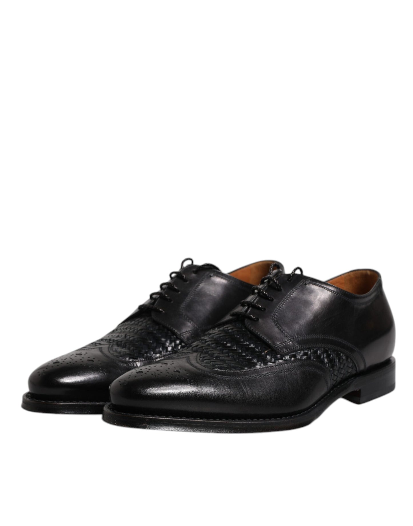 Dolce &amp; Gabbana – Derby-Schuhe aus schwarzem Leder mit Flügelkappe und Schnürung für formelle Anlässe