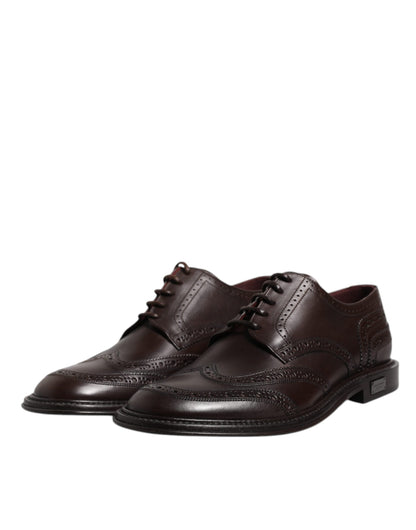 Dolce &amp; Gabbana – Braune Derby-Schuhe aus Leder mit Flügelkappe und Schnürung für formelle Anlässe