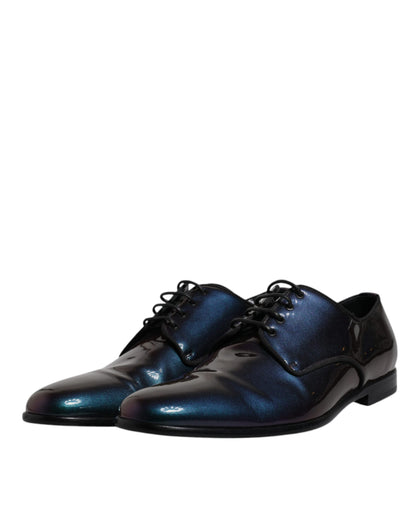 Dolce &amp; Gabbana – Mehrfarbige Derby-Schuhe aus Lackleder mit Pfauenmuster für Herren