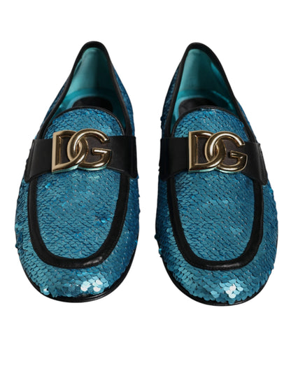 Dolce &amp; Gabbana – Blaue Loafer mit Pailletten für formelle Anlässe