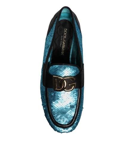 Dolce &amp; Gabbana – Blaue Loafer mit Pailletten für formelle Anlässe
