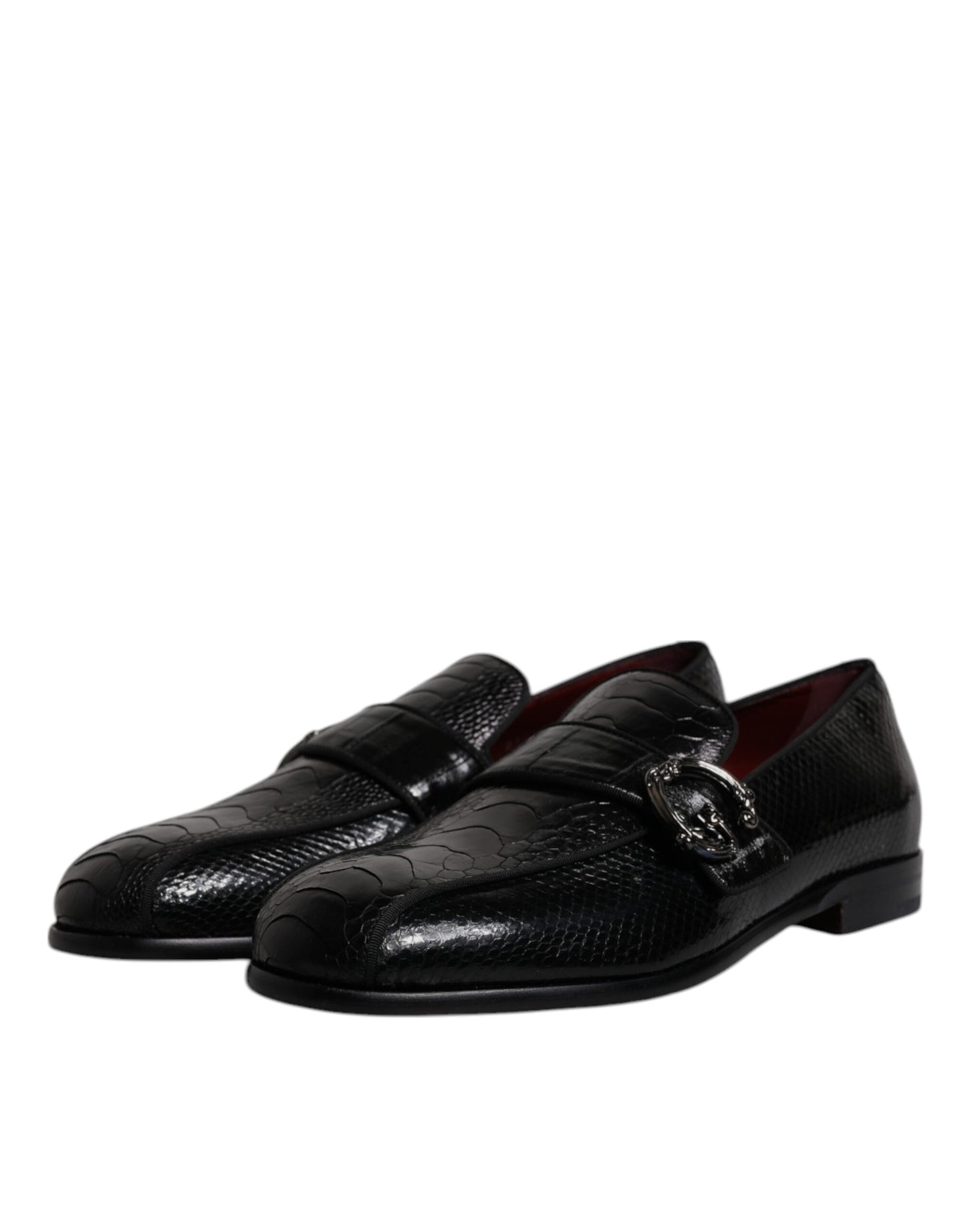 Dolce &amp; Gabbana – Loafer aus exotischem Leder mit DG-Logo, formelle Abendschuhe, Schwarz