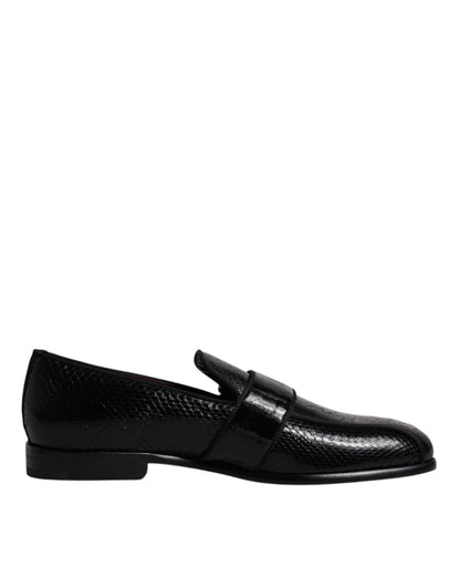Dolce &amp; Gabbana – Loafer aus exotischem Leder mit DG-Logo, formelle Abendschuhe, Schwarz