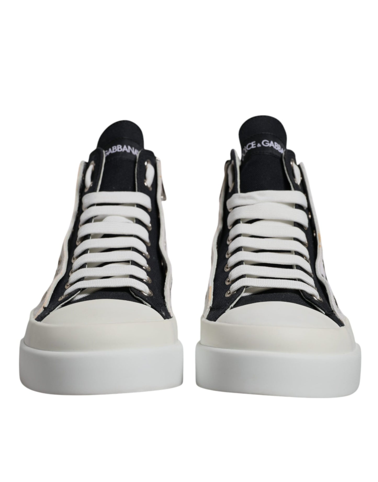 Dolce &amp; Gabbana Weiße Schwarze Baumwolle High Top Sneakers Schuhe