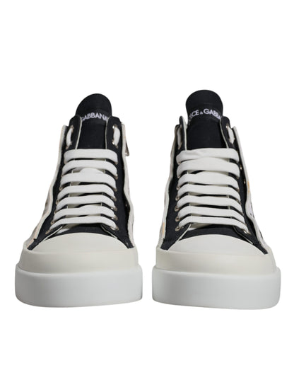 Dolce &amp; Gabbana Weiße Schwarze Baumwolle High Top Sneakers Schuhe