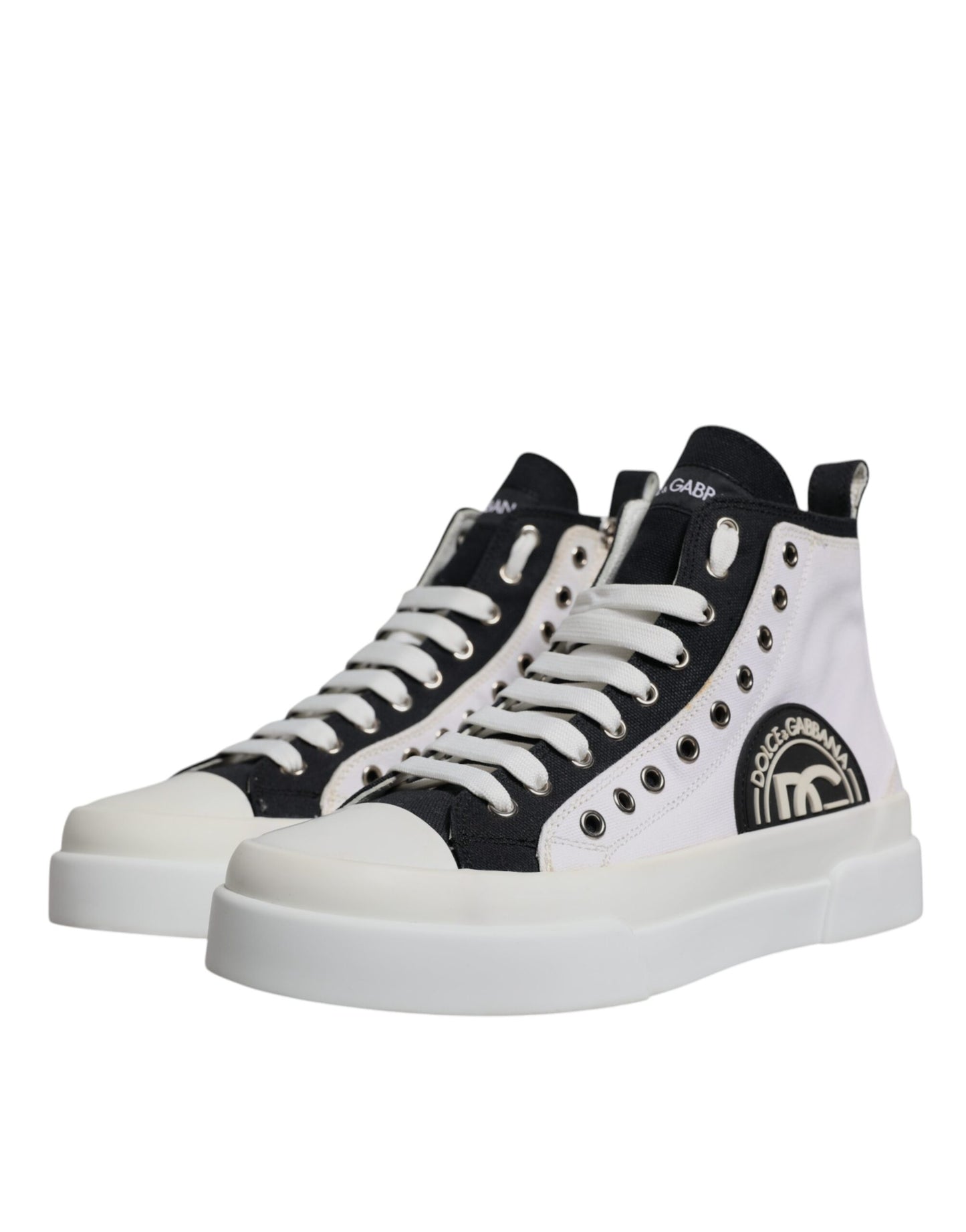 Dolce &amp; Gabbana Weiße Schwarze Baumwolle High Top Sneakers Schuhe