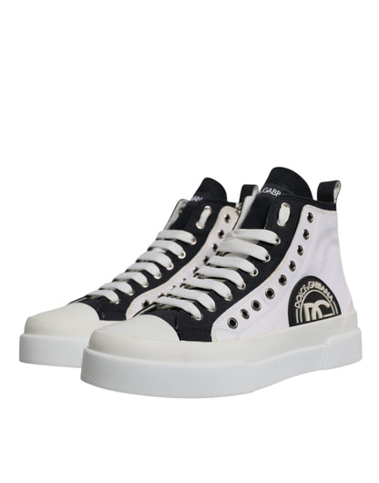Dolce &amp; Gabbana Weiße Schwarze Baumwolle High Top Sneakers Schuhe