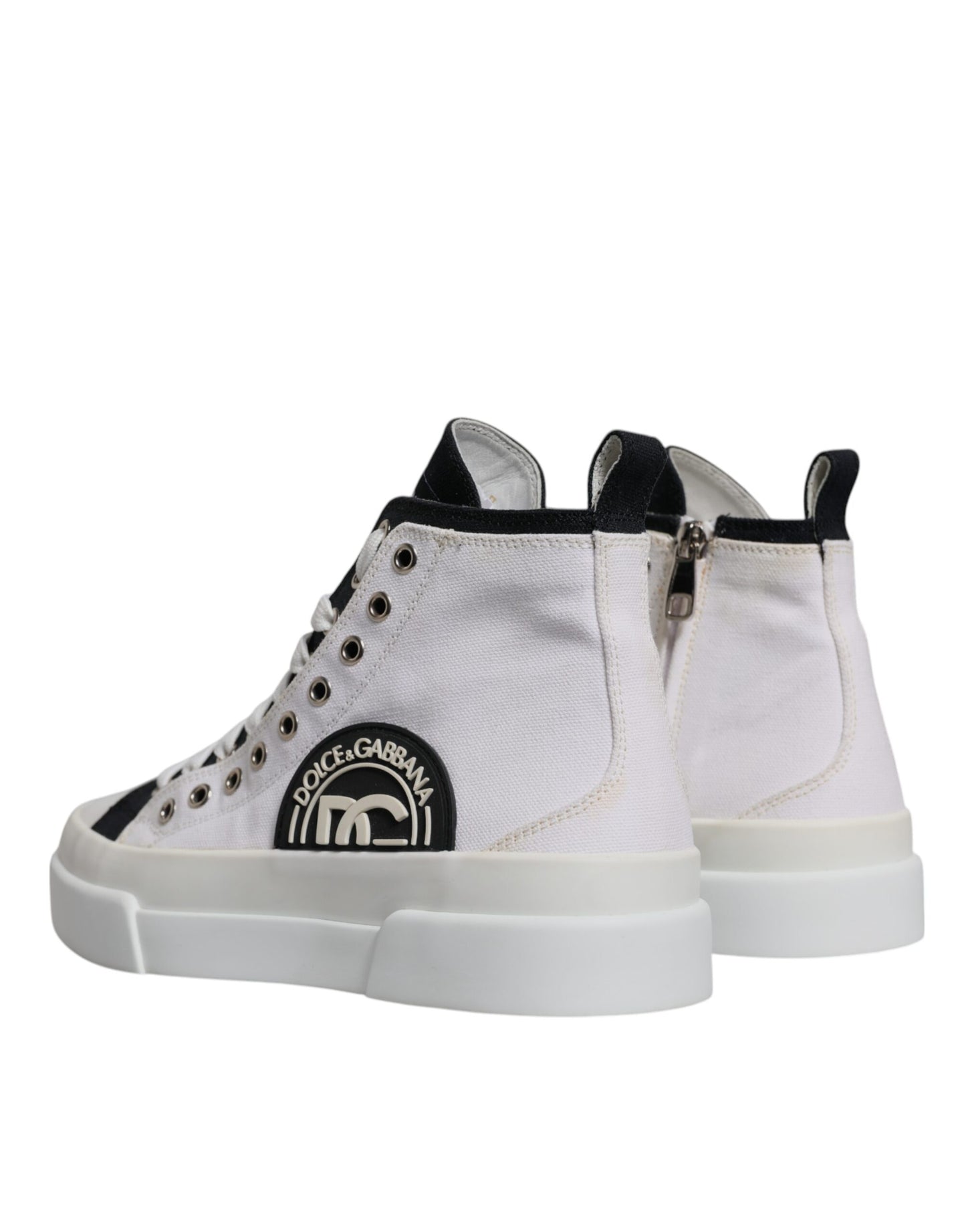 Dolce &amp; Gabbana Weiße Schwarze Baumwolle High Top Sneakers Schuhe
