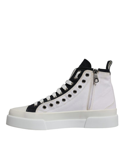 Dolce &amp; Gabbana Weiße Schwarze Baumwolle High Top Sneakers Schuhe
