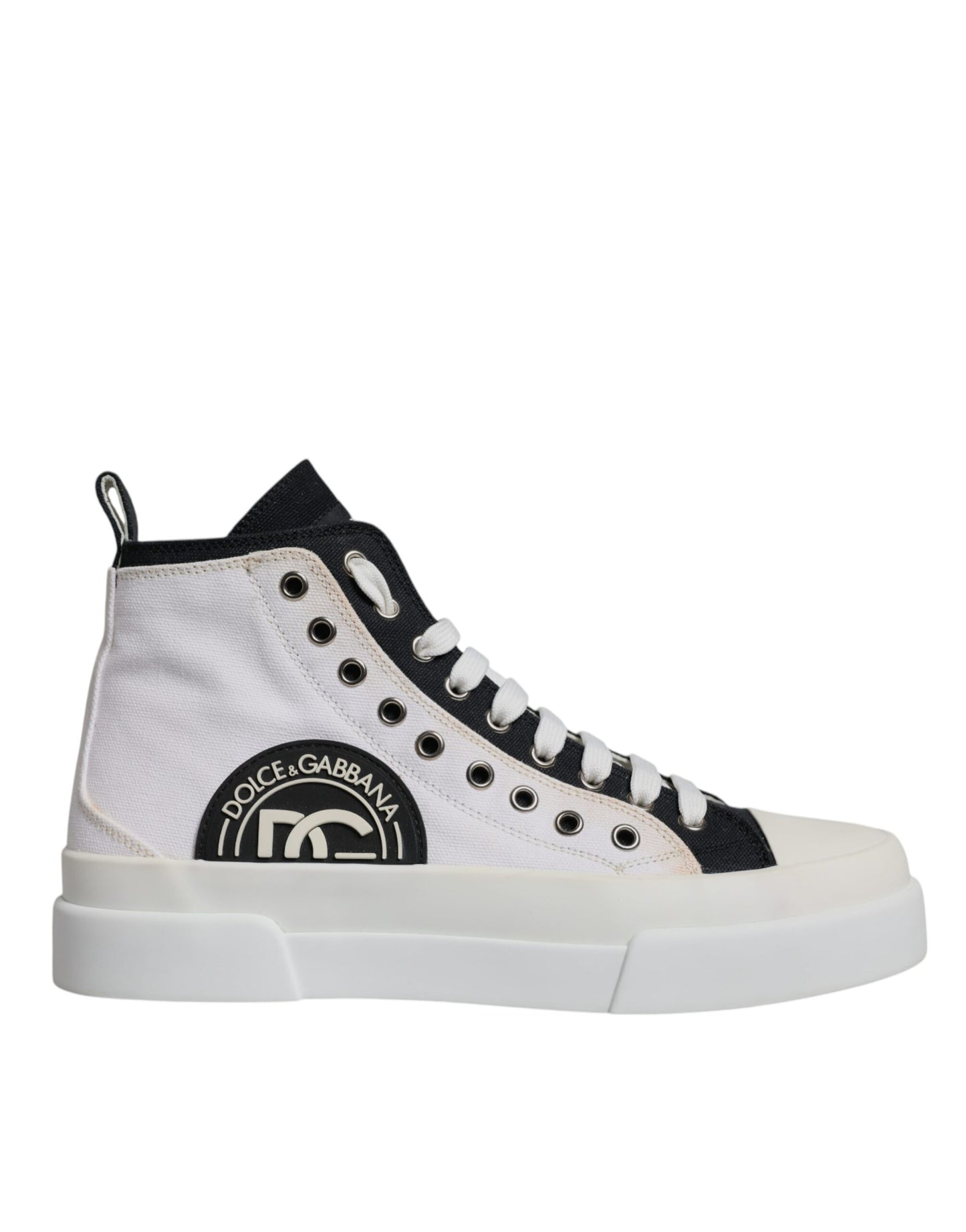 Dolce &amp; Gabbana Weiße Schwarze Baumwolle High Top Sneakers Schuhe