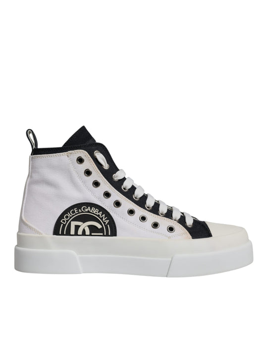 Dolce &amp; Gabbana Weiße Schwarze Baumwolle High Top Sneakers Schuhe