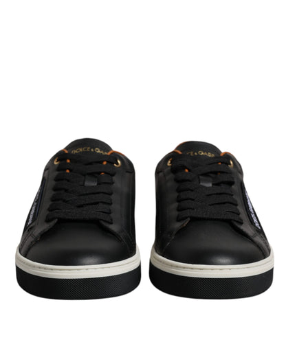 Dolce &amp; Gabbana Herren Sneakers aus schwarzem Leder mit niedrigem Schaft