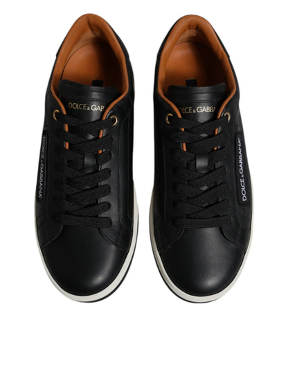 Dolce &amp; Gabbana Herren Sneakers aus schwarzem Leder mit niedrigem Schaft
