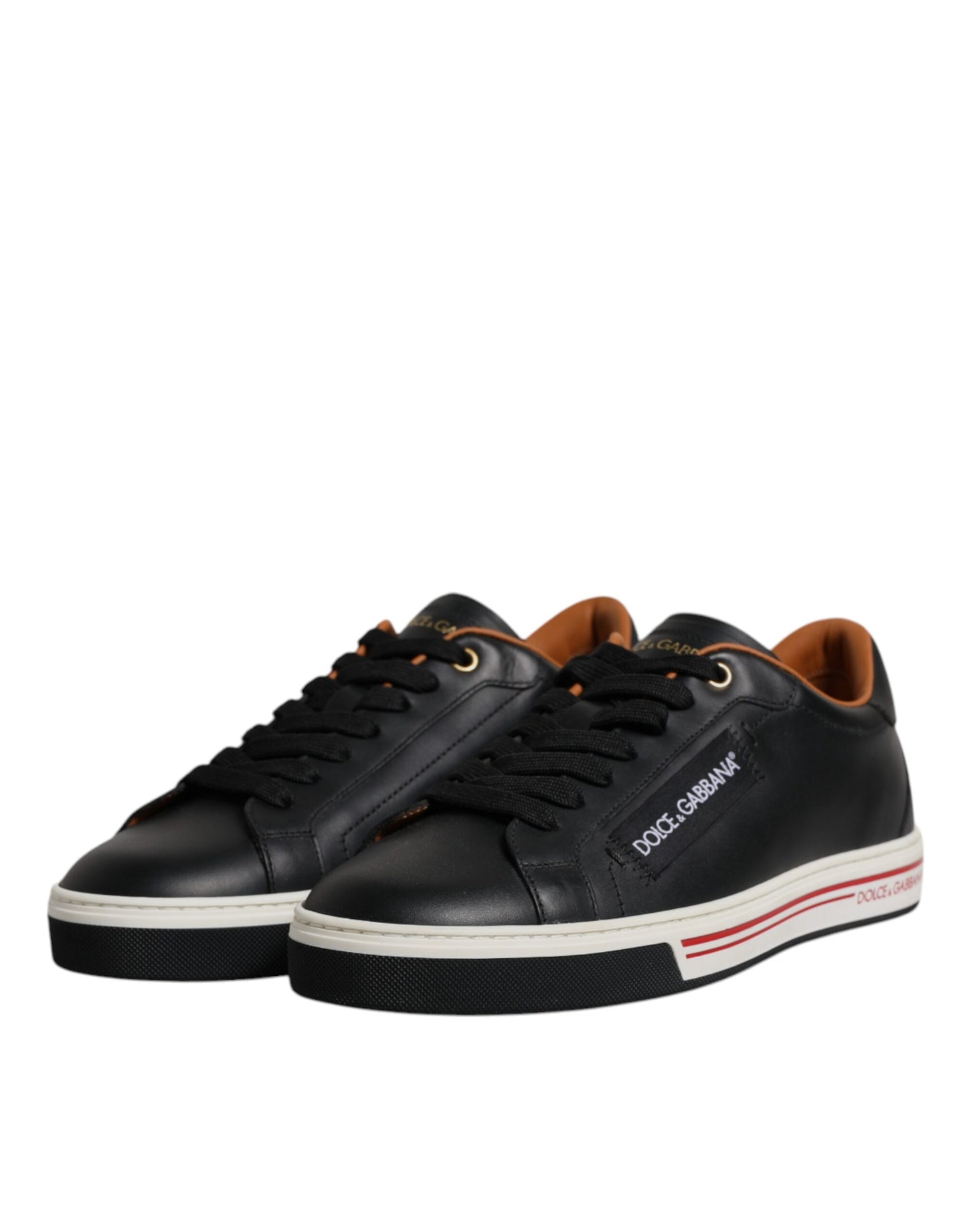 Dolce &amp; Gabbana Herren Sneakers aus schwarzem Leder mit niedrigem Schaft
