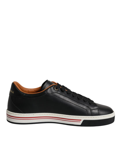 Dolce &amp; Gabbana Herren Sneakers aus schwarzem Leder mit niedrigem Schaft