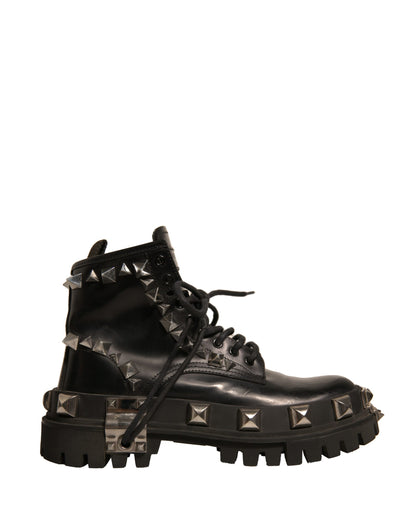 Dolce &amp; Gabbana – Trekkingstiefel aus schwarzem Leder mit Nieten