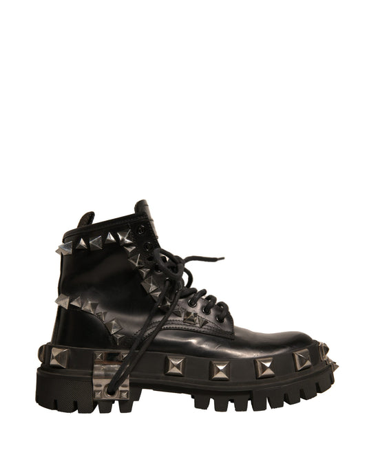 Dolce &amp; Gabbana – Trekkingstiefel aus schwarzem Leder mit Nieten