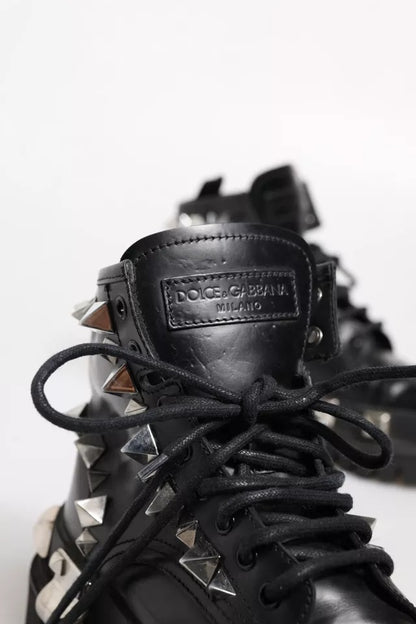 Dolce &amp; Gabbana – Trekkingstiefel aus schwarzem Leder mit Nieten