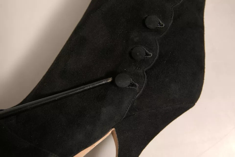 Dolce &amp; Gabbana Schwarze Wildleder Heels Kniehohe Stiefel Schuhe