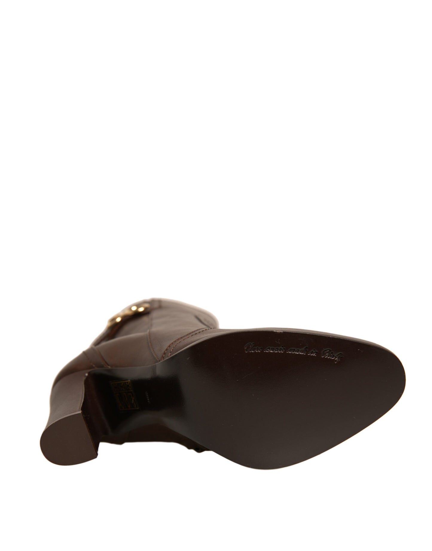 Dolce &amp; Gabbana Braune Leder Heels Halbhohe Stiefel Schuhe