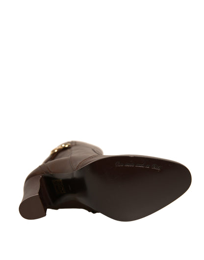 Dolce &amp; Gabbana Braune Leder Heels Halbhohe Stiefel Schuhe