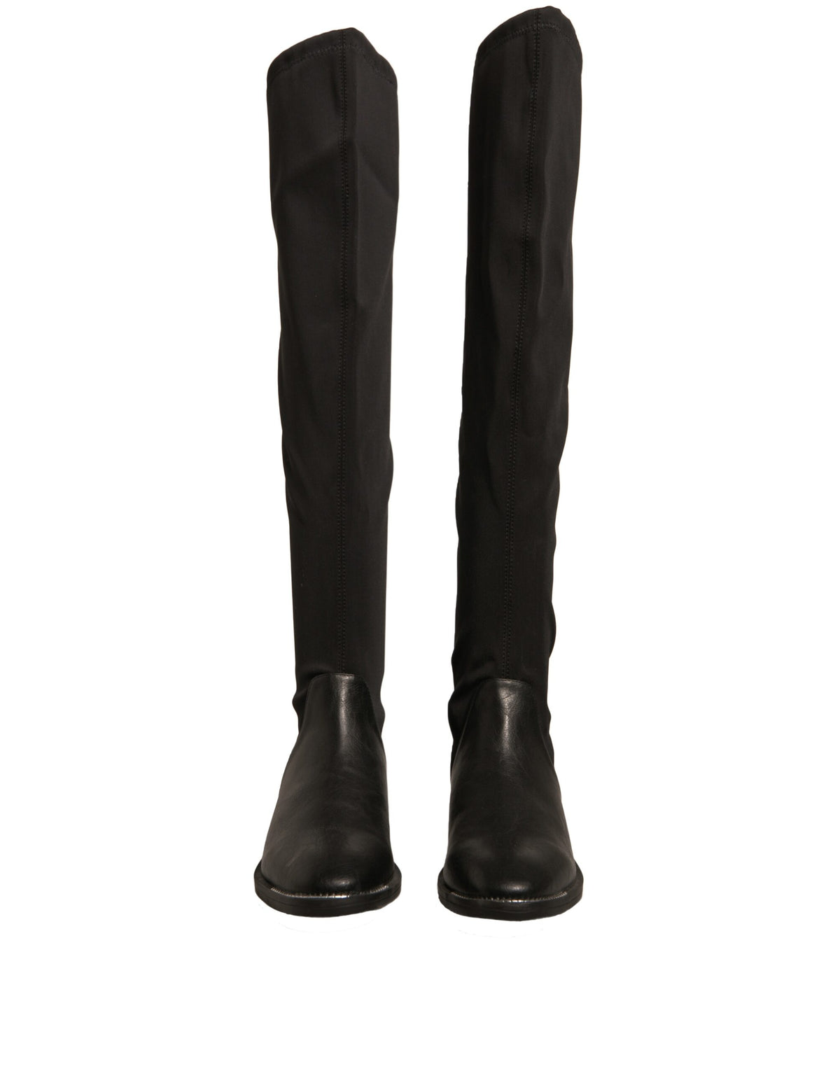 MY TWIN Schwarze Leder Wildleder Flats Hohe Stiefel Schuhe