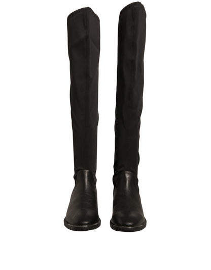 MY TWIN Schwarze Leder Wildleder Flats Hohe Stiefel Schuhe