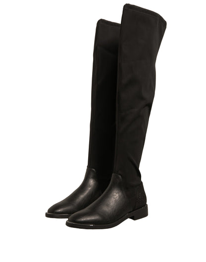 MY TWIN Schwarze Leder Wildleder Flats Hohe Stiefel Schuhe