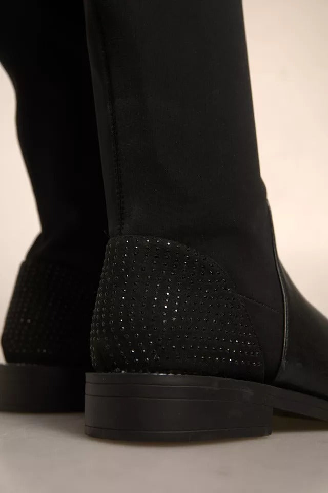 MY TWIN Schwarze Leder Wildleder Flats Hohe Stiefel Schuhe