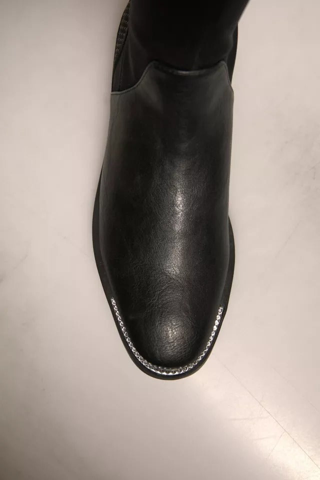 MY TWIN Schwarze Leder Wildleder Flats Hohe Stiefel Schuhe