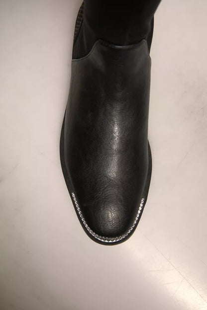 MY TWIN Schwarze Leder Wildleder Flats Hohe Stiefel Schuhe