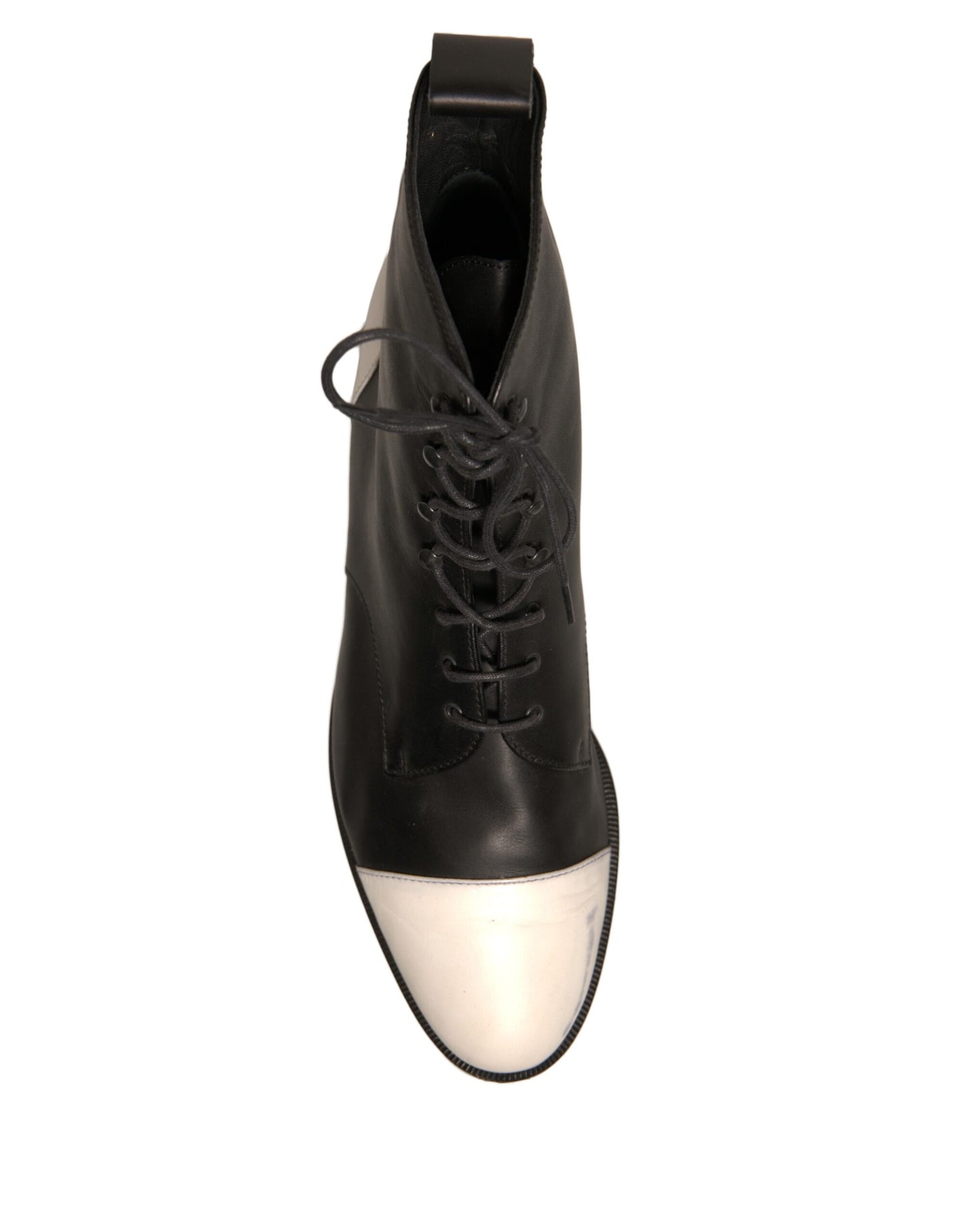 Sergio Rossi – Schwarze, weiße Leder-Schnürschuhe mit flachen Schuhen