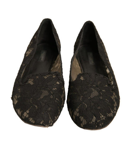 Dolce &amp; Gabbana – Schwarze Taormina-Schlupfschuhe mit Spitze