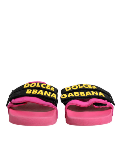Dolce &amp; Gabbana – Fuchsiafarbene Neopren-Slides, flache Strandschuhe