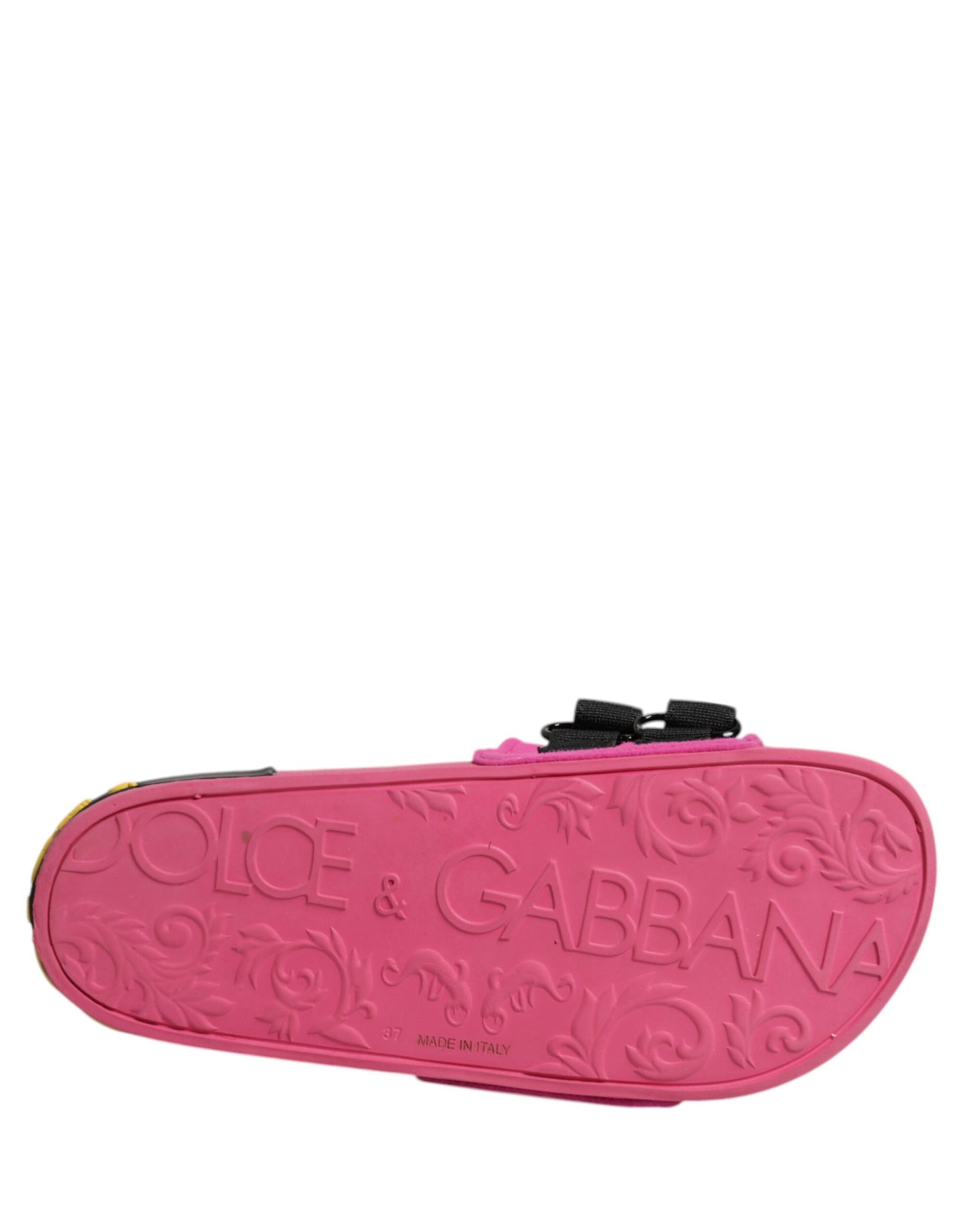 Dolce &amp; Gabbana – Fuchsiafarbene Neopren-Slides, flache Strandschuhe