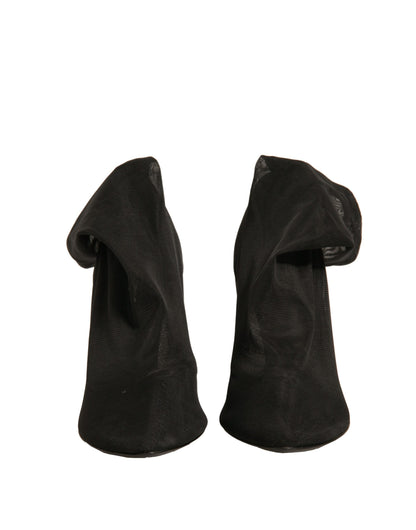 Dolce &amp; Gabbana – Schwarze Stiefel mit Absatz im Sockenstil aus Seidennetz