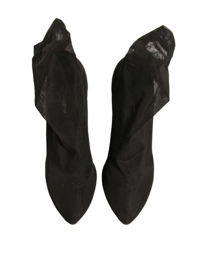 Dolce &amp; Gabbana – Schwarze Stiefel mit Absatz im Sockenstil aus Seidennetz