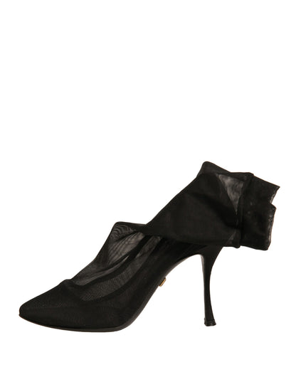 Dolce &amp; Gabbana – Schwarze Stiefel mit Absatz im Sockenstil aus Seidennetz