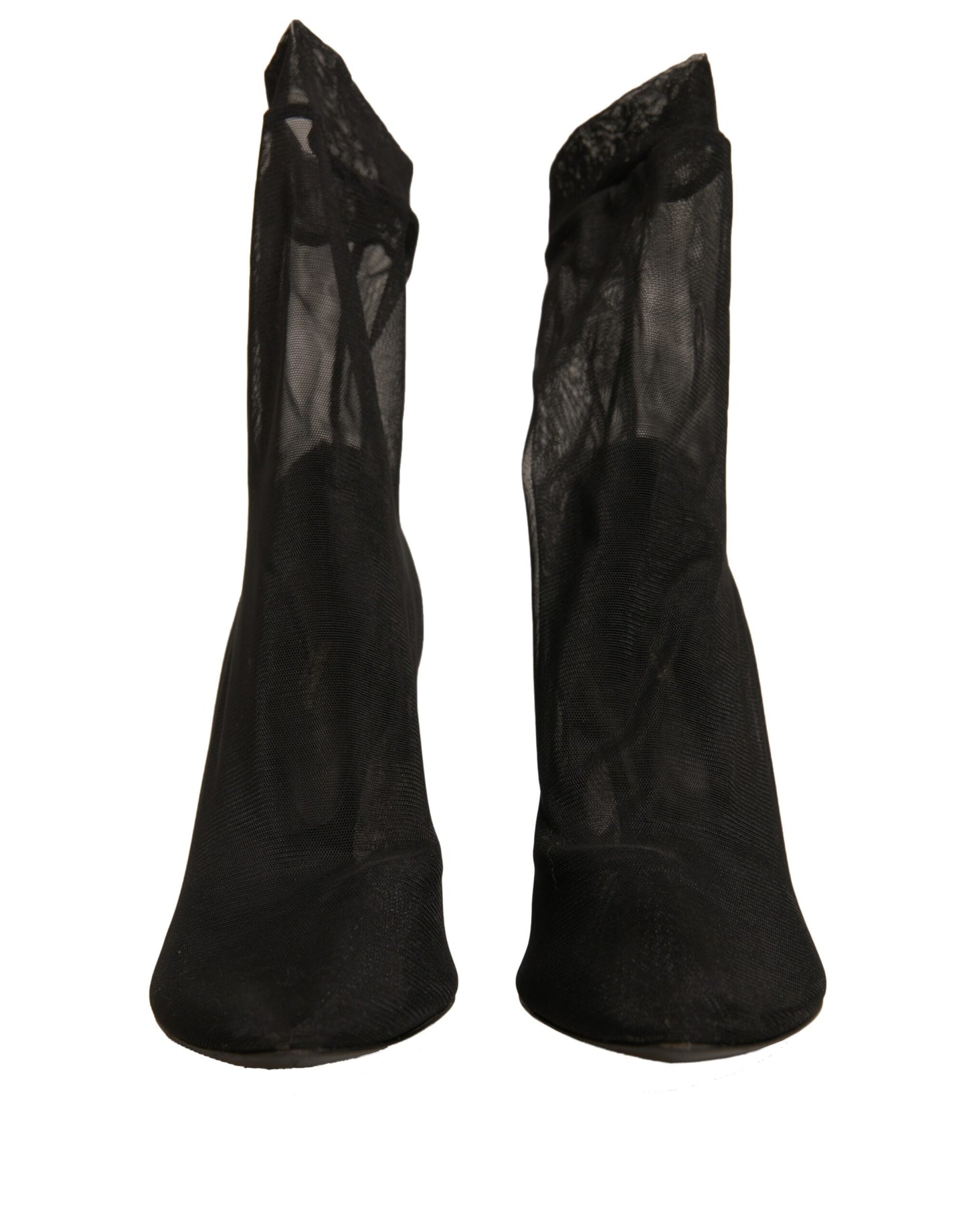 Dolce &amp; Gabbana – Schwarze Stiefel mit Absatz im Sockenstil aus Seidennetz