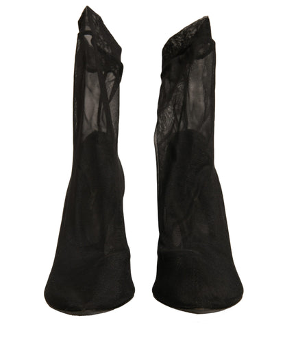 Dolce &amp; Gabbana – Schwarze Stiefel mit Absatz im Sockenstil aus Seidennetz