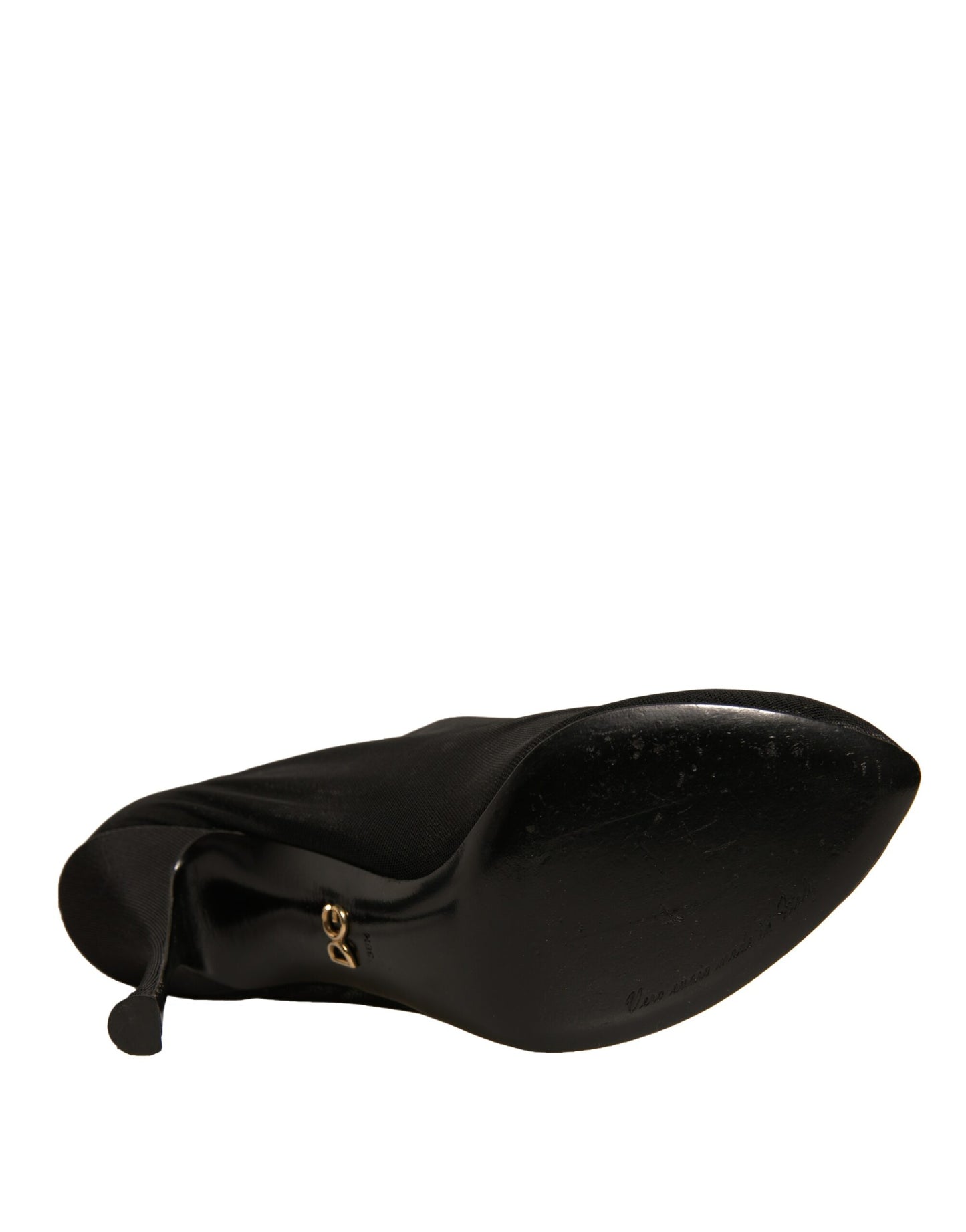 Dolce &amp; Gabbana – Schwarze Stiefel mit Absatz im Sockenstil aus Seidennetz